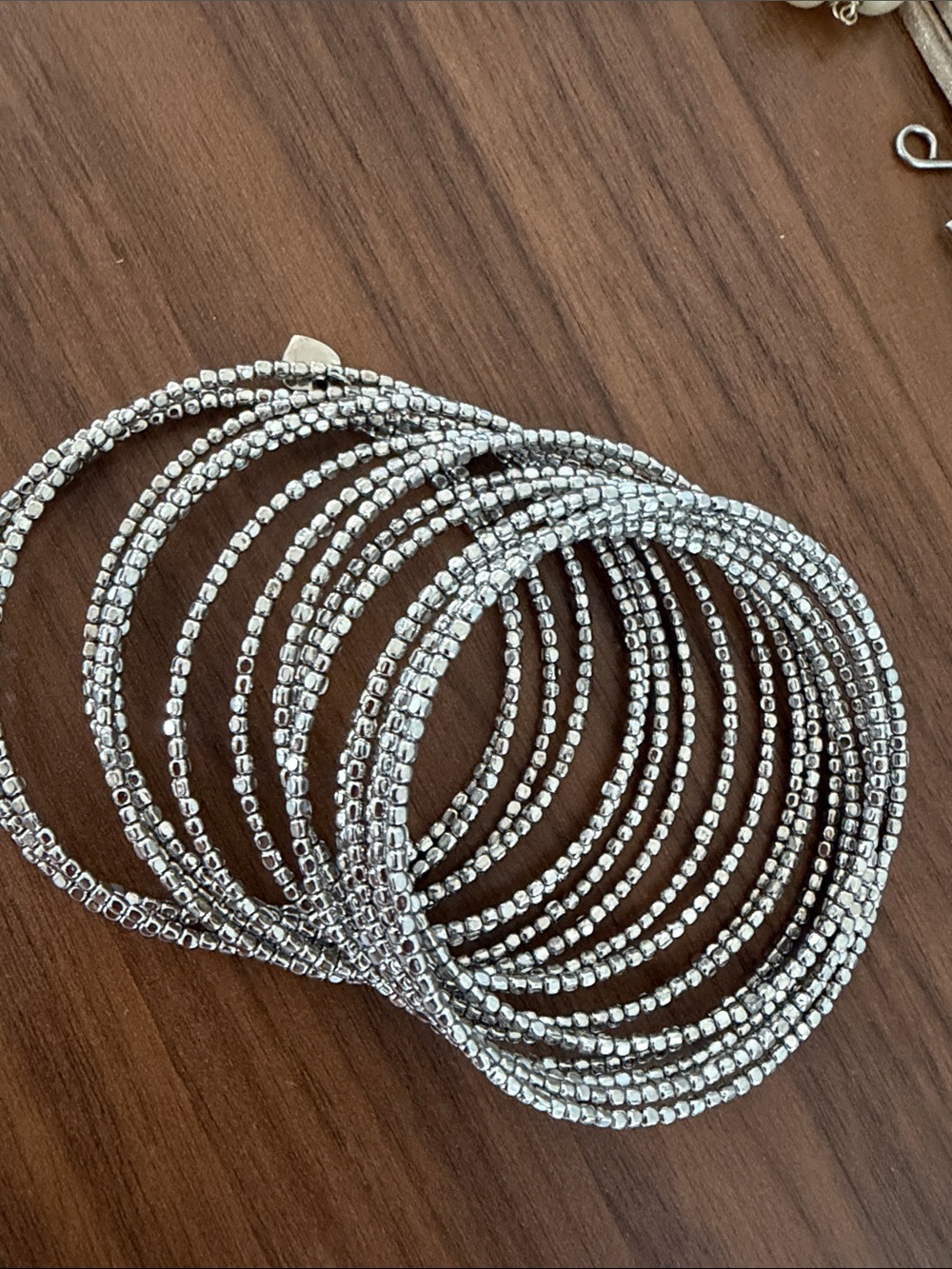 Stella and Dot Signature Silver Beaded Multi-Strand Wrap Bracelet Double Hearts